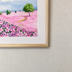 「芝桜の丘05」透明水彩画　原画　風景画　額縁付　F4サイズ 5枚目の画像
