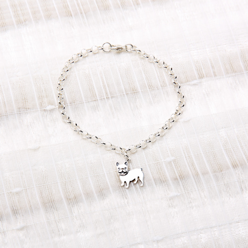 フレンチブルドッグ 犬 シルバーs925 純銀 ブレスレット アンクレット