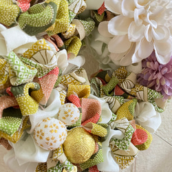 《着物リメイク》フリルリース（グリーン） 3枚目の画像