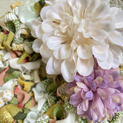 《着物リメイク》フリルリース（グリーン） 2枚目の画像