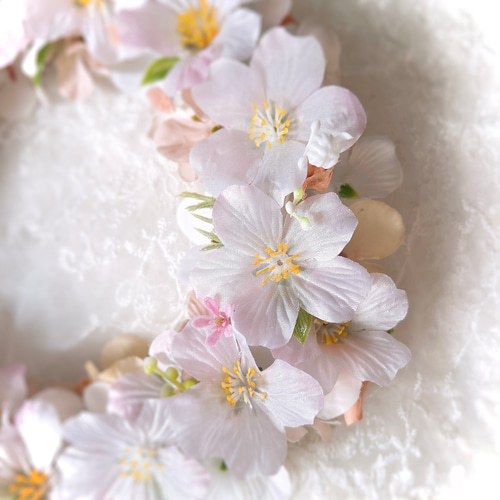 ピンク系)25cmフラワーリース❁︎桜リースアーティフィシャルフラワー 