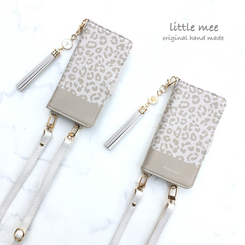 縦向き2Way♡全機種対応 グレージュレオパード柄 アイフォン