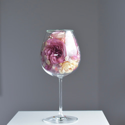 「Casva」薔薇と紫陽花のワイングラスのドライフラワー　ガラスドーム 7枚目の画像