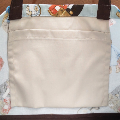 サイズが選べる テディベア柄モカベージュ斜めチェクレッスンバック