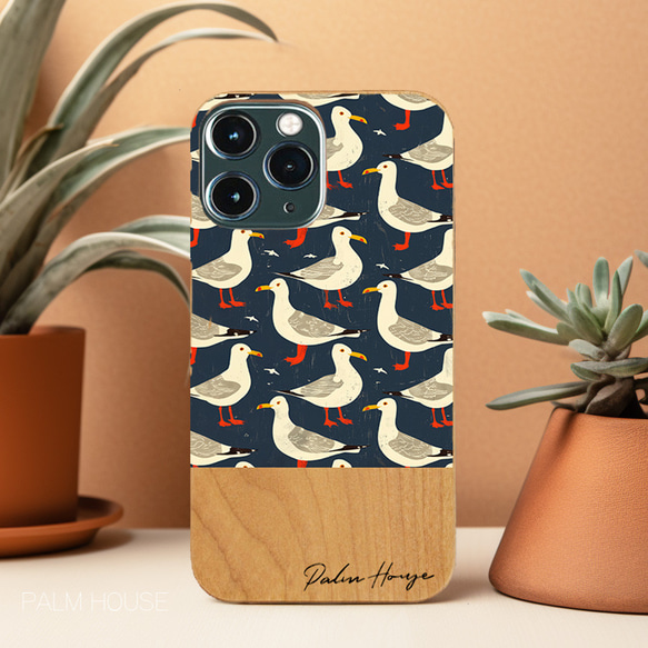 天然木♡名入れ♪Seagull シーガル カモメ iPhoneケース スマホケース 木製　かもめ ビーチ 鳥 海 6枚目の画像