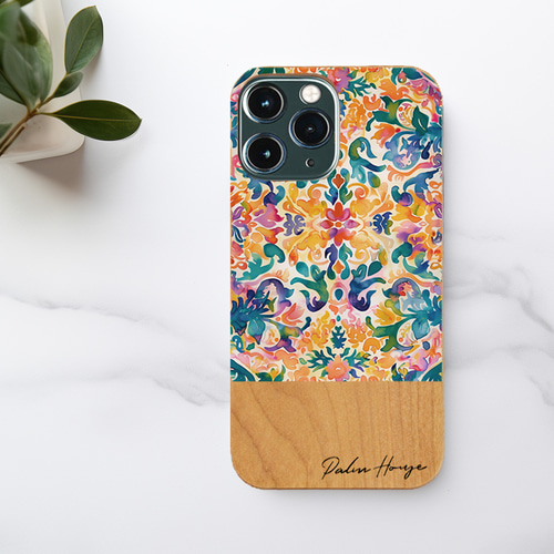 天然木♡名入れ♪エスニックフラワー オレンジ iPhoneケース