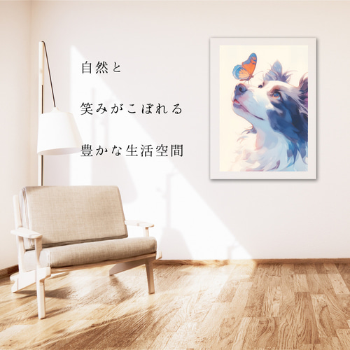 【✨新品✨】やさしい春の訪れ｜蝶とボーダーコリー 絵画 ✨新品✨】やさしい春の訪れ｜蝶とボーダーコリー 絵画