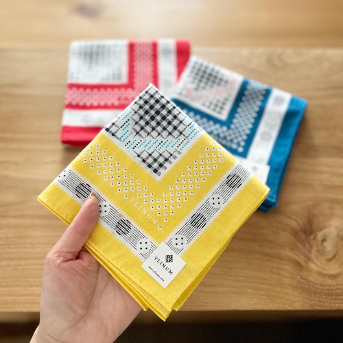 ［激レア］テンダーロイン スタイリストジャパン　チーフ　ハンカチ　スカーフ Dot & Check 大判ガーゼハンカチーフ（Custard YELLOW）プチ