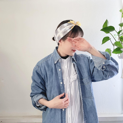 Dot & Check 大判ガーゼハンカチーフ（Custard YELLOW）プチスカーフ