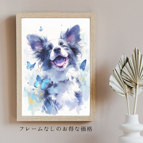 【✨新品✨】やさしい春の訪れ｜蝶とボーダーコリー 絵画 ✨新品✨】やさしい春の訪れ｜蝶とボーダーコリー 絵画