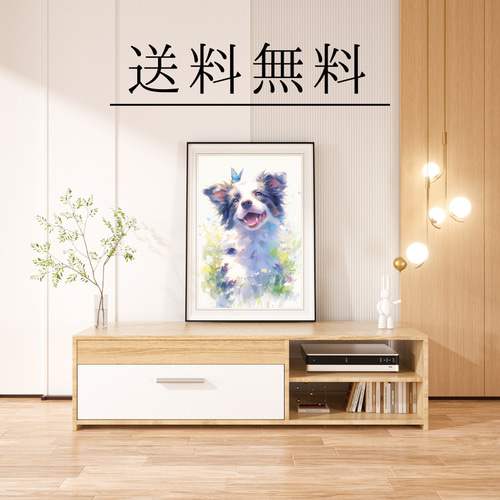 【✨新品✨】やさしい春の訪れ｜蝶とボーダーコリー 絵画 ✨新品✨】やさしい春の訪れ｜蝶とボーダーコリー 絵画