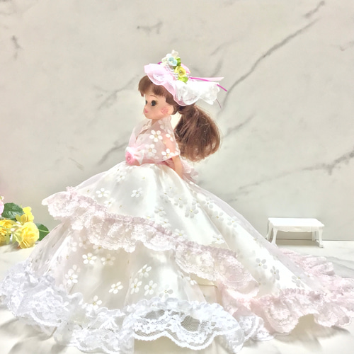 リカちゃん用可愛いさくら色の2wayドレス〜オーバースカート&パニエ