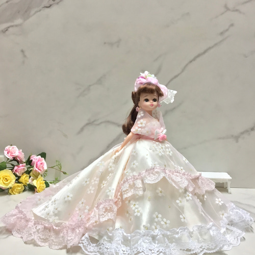 リカちゃん用可愛いさくら色の2wayドレス〜オーバースカート&パニエ