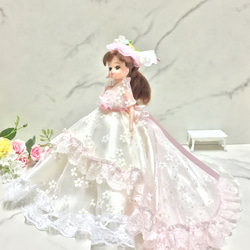 リカちゃん用可愛いさくら色の2wayドレス〜オーバースカート&パニエ付き 1枚目の画像