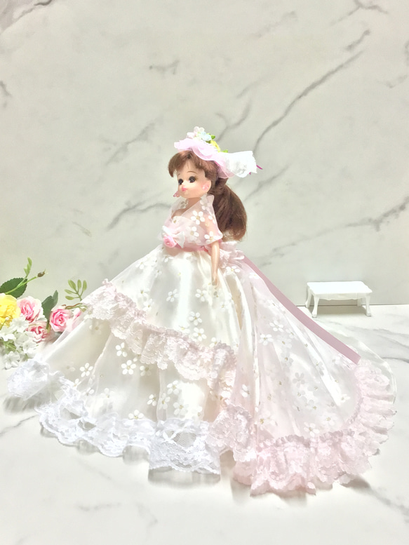 リカちゃん用可愛いさくら色の2wayドレス〜オーバースカート