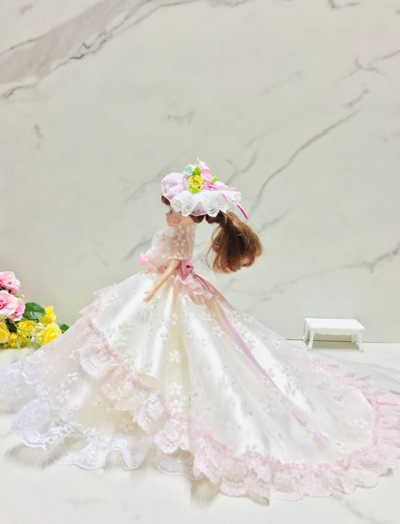 リカちゃん用可愛いさくら色の2wayドレス〜オーバースカート&パニエ付き 6枚目の画像