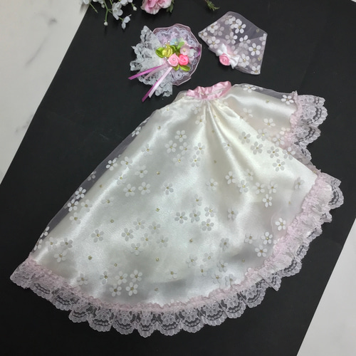 リカちゃん用可愛いさくら色の2wayドレス〜オーバースカート&パニエ