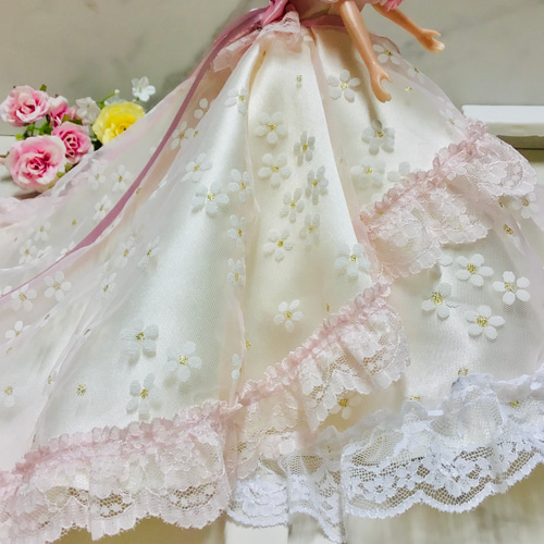 リカちゃん用可愛いさくら色の2wayドレス〜オーバースカート
