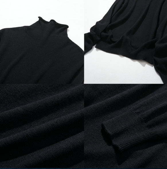 ★僅樣品銷售1件★100%羊毛針織內衣針織接縫蕾絲結構高領黑色221004-7M 第2張的照片