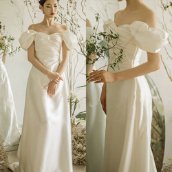 オフショルダー フリル袖 サテン マーメイド 前撮りドレス フォト