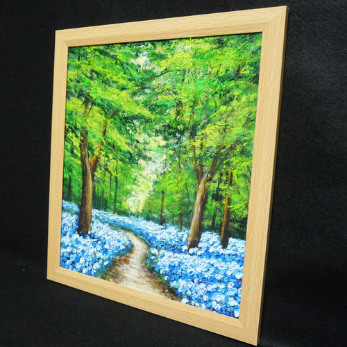 油絵 油彩 油彩画 絵 絵画 【森の中の青い花】 絵画 HR 通販