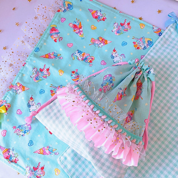 ハンドメイド 入園グッズ ランチョンマット 巾着 お給食セット 便利な1週間セット 給食マット ×5枚 巾着袋 ×5枚 10点セット 日本製 お