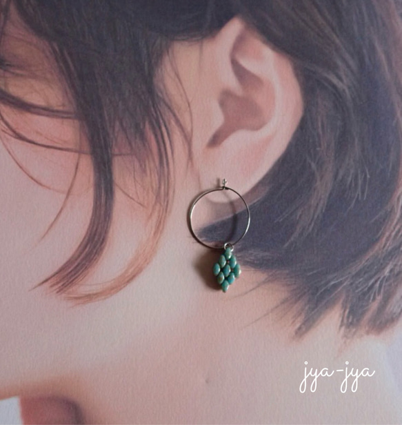 【新作】foop earrings ＊ turquoise diamond shape 4枚目の画像