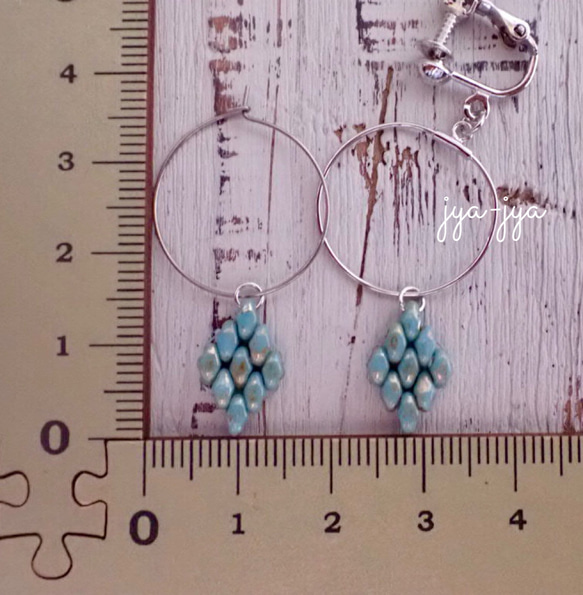 【新作】foop earrings ＊ turquoise diamond shape 3枚目の画像