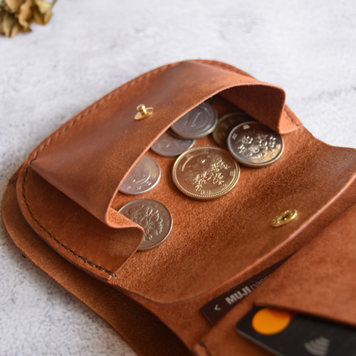 二つ折り丸財布 本革 ｲﾀﾘｱﾝﾚｻﾞｰ Brown ブラウン 二つ折り財布 ATELIER