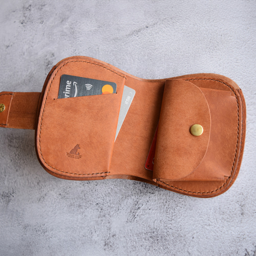 二つ折り丸財布 本革 ｲﾀﾘｱﾝﾚｻﾞｰ Brown ブラウン 二つ折り財布 ATELIER