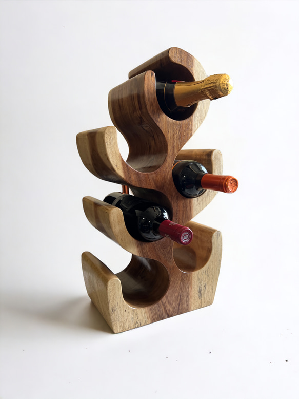 Suar Wood bottle rack モンキーポッド　家具　収納 ワインラック　無垢材 木製　ナチュラル 1枚目の画像