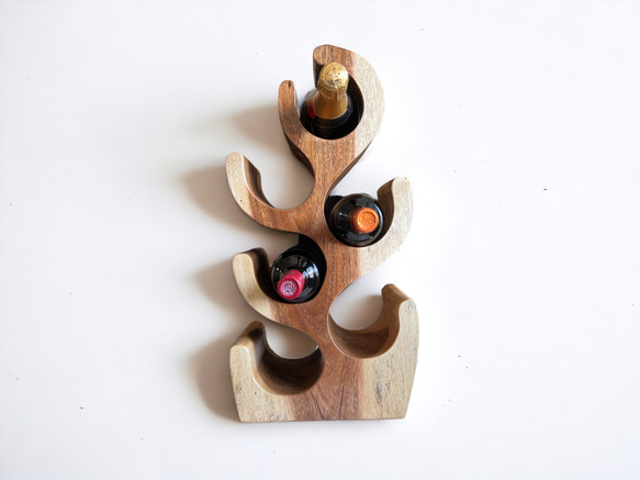 Suar Wood bottle rack モンキーポッド　家具　収納 ワインラック　無垢材 木製　ナチュラル 3枚目の画像