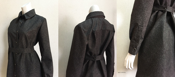 【1点もの・デザイン画付き】アパレルブランド綿ポリ系ツイード風生地シャツ型コートワンピース（KOJI TOYODA） 6枚目の画像
