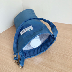 マイクロファイバー×ナイロンのバッグ（折り畳み傘、ペットボトル入れに）ブルー葉っぱタグ 2枚目の画像