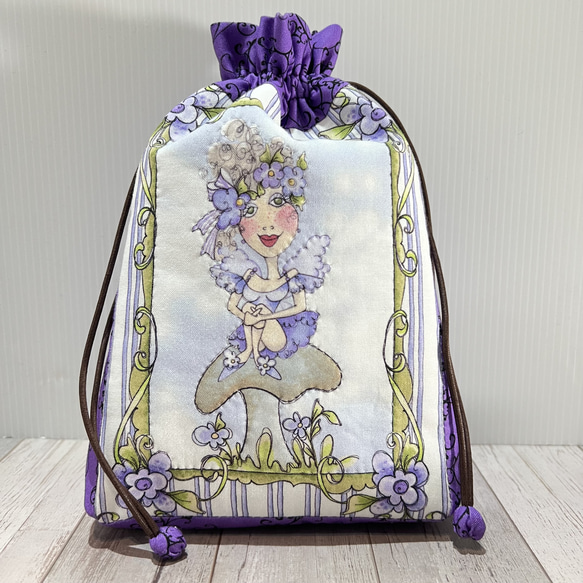 巾着　ロラライハリス　化粧ポーチ　小物入れ　紫　パープル 3枚目の画像