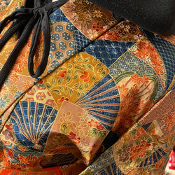 和洋折衷 古着 洗える 化繊 着物 和 ハンドメイド リメイク ワンピース ドレス 名古屋帯サッシュベルト KW-329 4枚目の画像