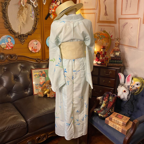 夏着物 ワンピース ドレス ハンドメイド リメイク 帯サッシュ