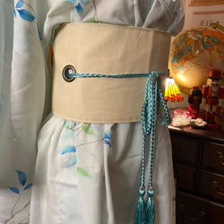 夏着物 ワンピース ドレス ハンドメイド リメイク 帯サッシュベルト SKW-1 9枚目の画像