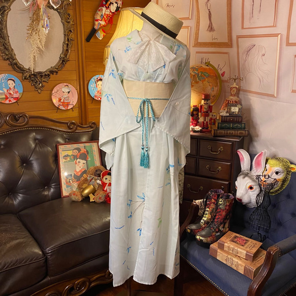 夏着物 ワンピース ドレス ハンドメイド リメイク 帯サッシュベルト SKW-1 4枚目の画像