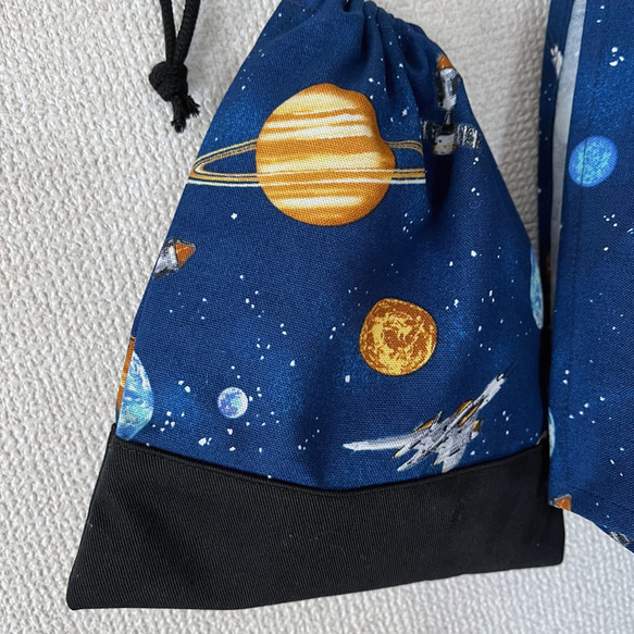 宇宙＆太陽系好きな男の子に！宇宙柄（ブルー）の給食袋・ランチョンマット 2枚目の画像