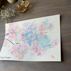 桜と風　-f【原画/A4/アクリル】インテリアアート 2枚目の画像