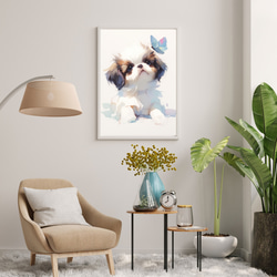 【蝶犬戯舞 - ペキニーズ犬の子犬 No.2】春・蝶・子犬・アートポスター・犬の絵・犬の絵画・犬のイラスト 7枚目の画像