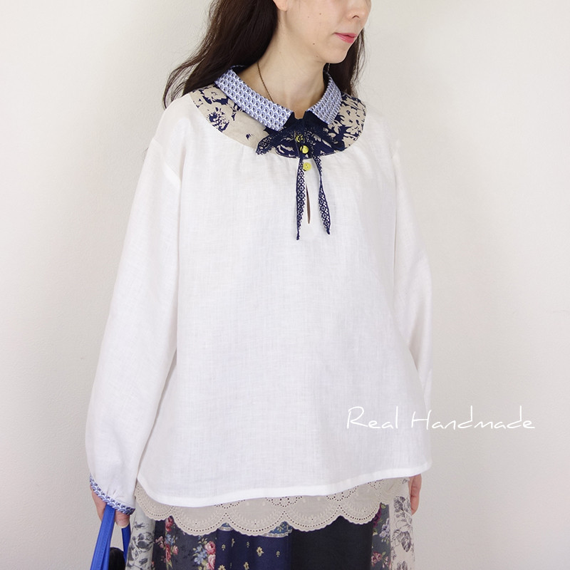 [予約販売] ヨーロッパオフリネンヨーク切替フラットカラーブラウス