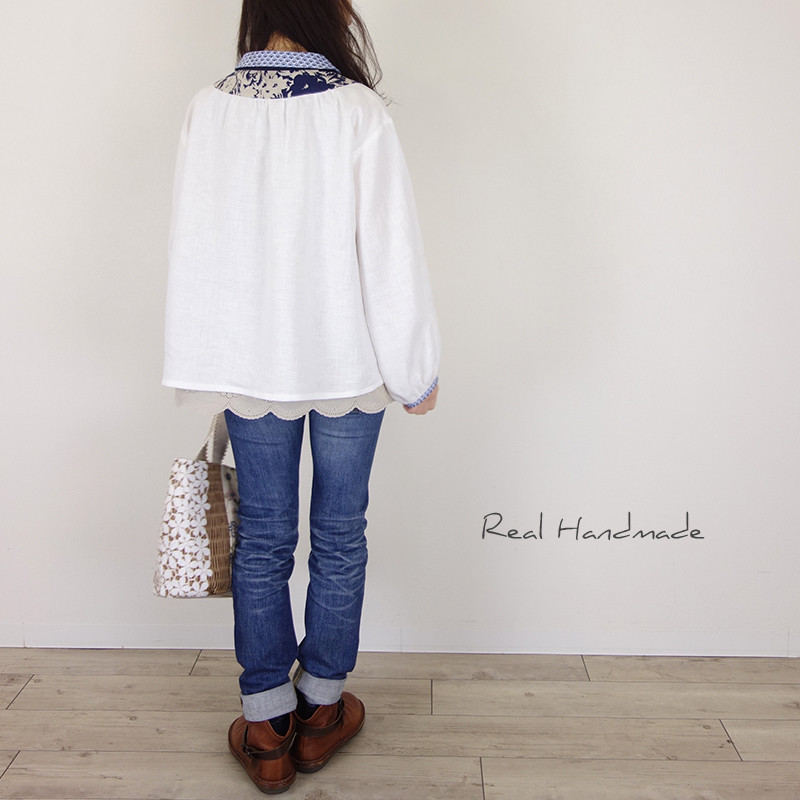 [予約販売] ヨーロッパオフリネンヨーク切替フラットカラーブラウス