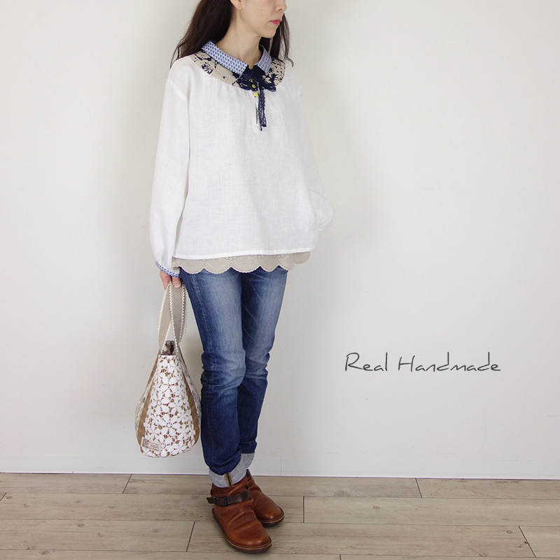 [予約販売] ヨーロッパオフリネンヨーク切替フラットカラーブラウス