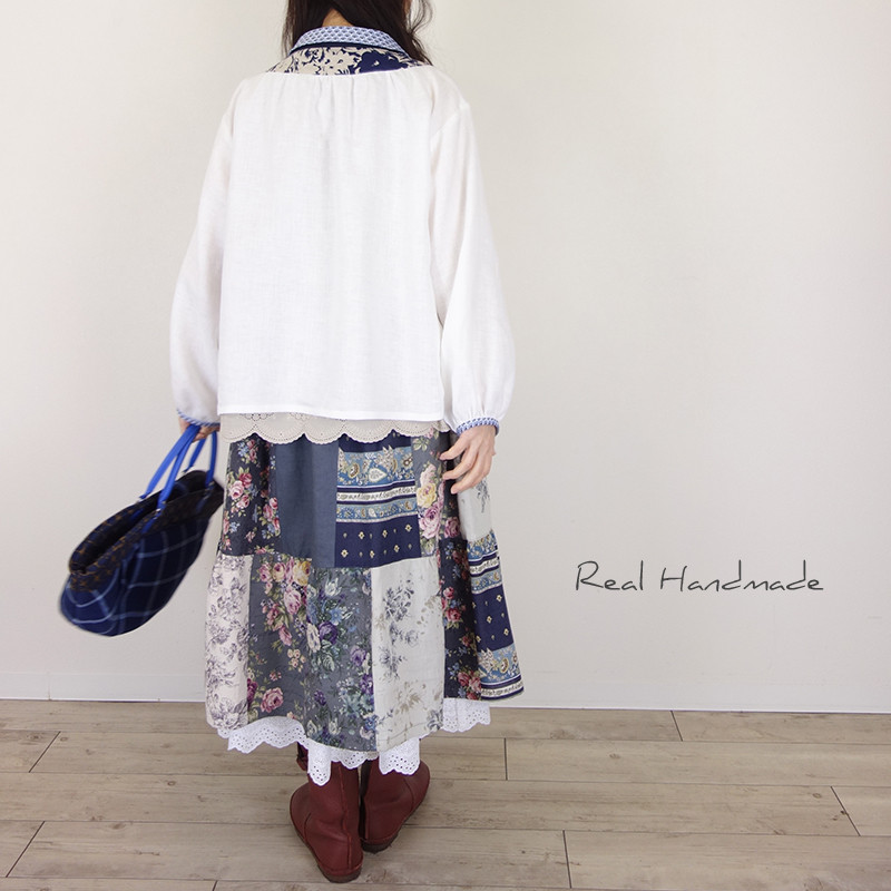 [予約販売] ヨーロッパオフリネンヨーク切替フラットカラーブラウス