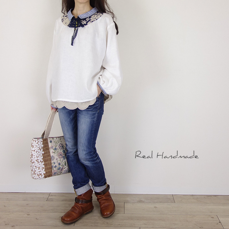 [予約販売] ヨーロッパオフリネンヨーク切替フラットカラーブラウス