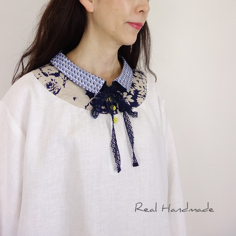 [予約販売] ヨーロッパオフリネンヨーク切替フラットカラーブラウス