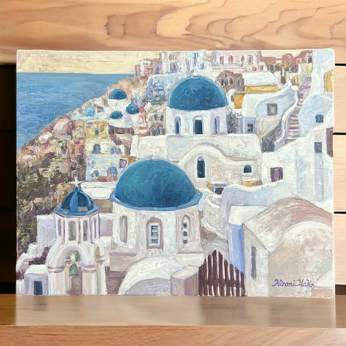 油絵　「ギリシャ」 風景画 8号 額装付き imgrc0078953393.jpg