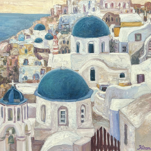 油絵　「ギリシャ」 風景画 8号 額装付き 油絵 「ギリシャ」 風景画 8号 額装付き 美術品・アンティーク